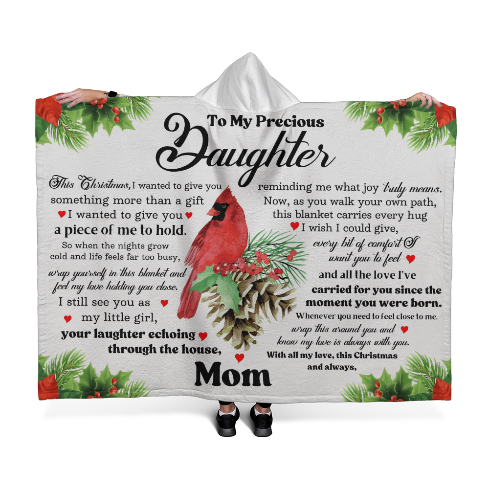 To My Precious Daughter, Christmas Hooded Sherpa Fleece Blanket