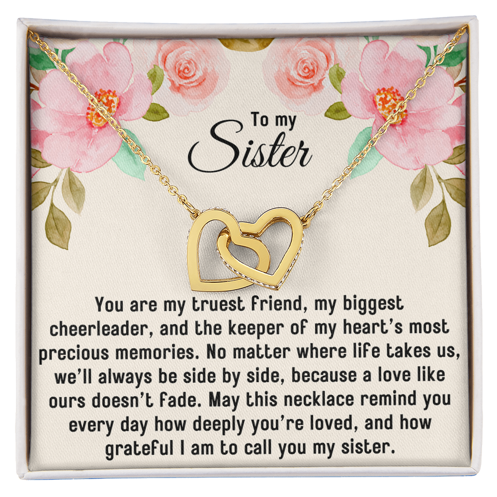 To My Sister Gift, Interlocking Hearts Pendant Necklace