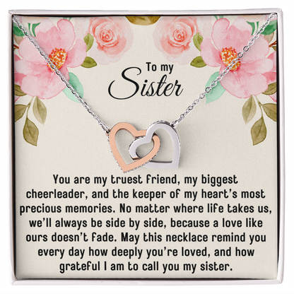 To My Sister Gift, Interlocking Hearts Pendant Necklace