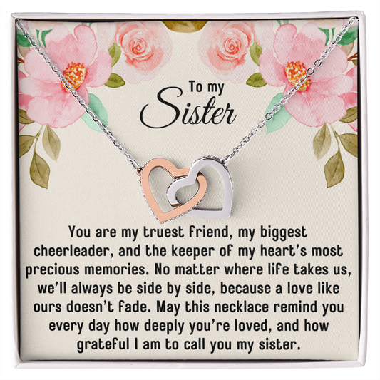 To My Sister Gift, Interlocking Hearts Pendant Necklace