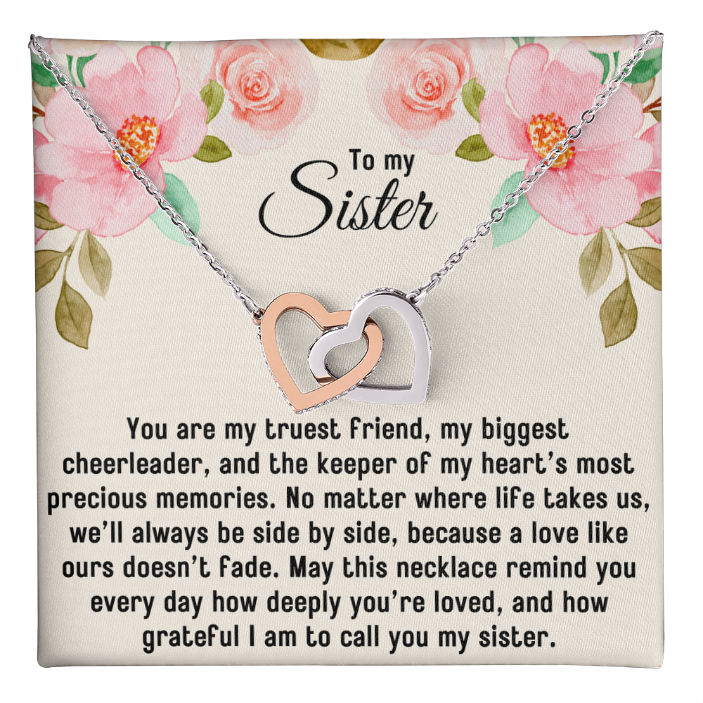 To My Sister Gift, Interlocking Hearts Pendant Necklace