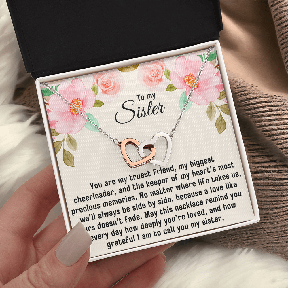 To My Sister Gift, Interlocking Hearts Pendant Necklace