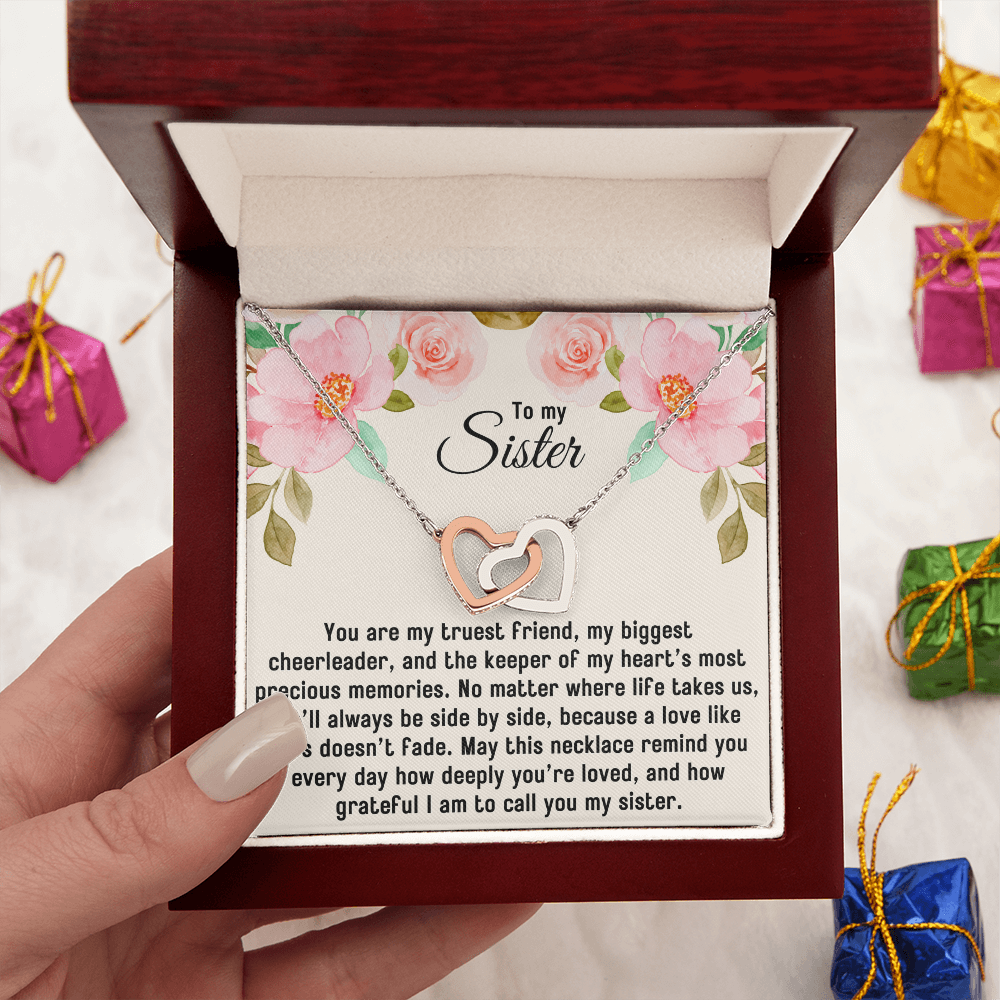 To My Sister Gift, Interlocking Hearts Pendant Necklace