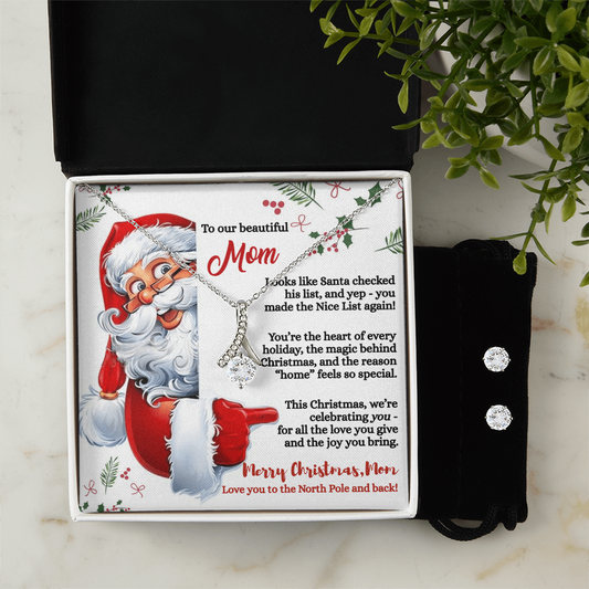 To Our Beautiful Mom, Merry Christmas, Necklace And Earring Set