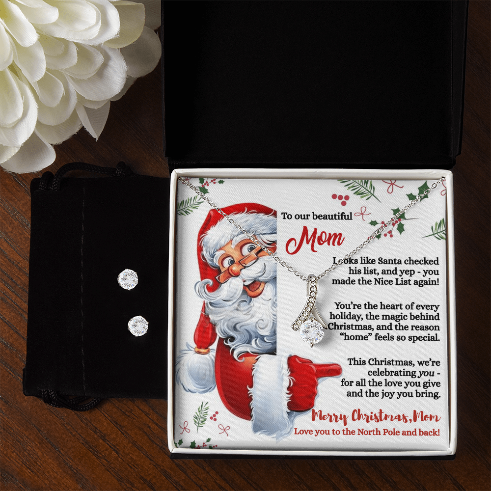 To Our Beautiful Mom, Merry Christmas, Necklace And Earring Set
