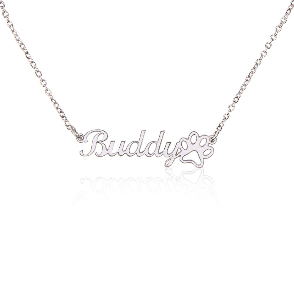 Customizable Dog Name Necklace With Paw Print Detail