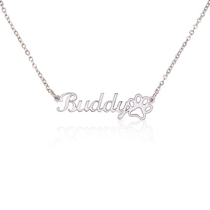 Customizable Dog Name Necklace With Paw Print Detail