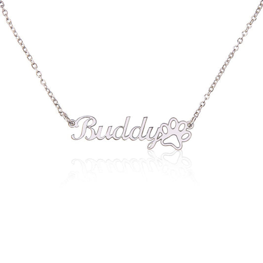 Customizable Dog Name Necklace With Paw Print Detail