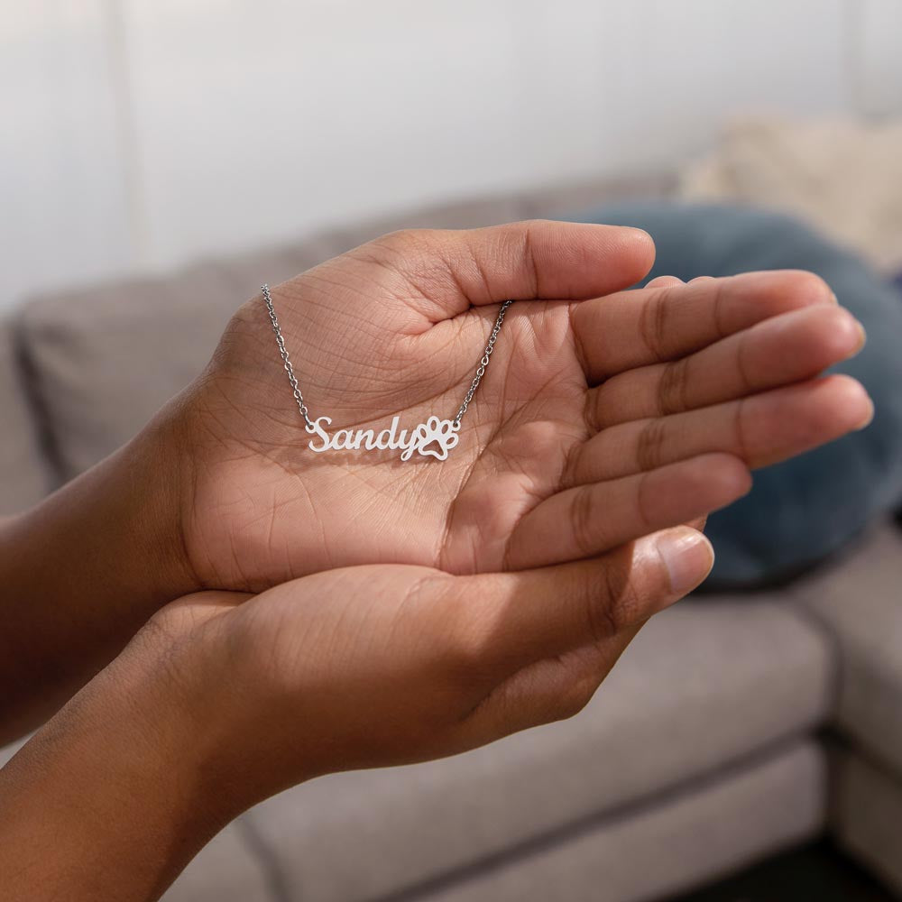 Customizable Dog Name Necklace With Paw Print Detail