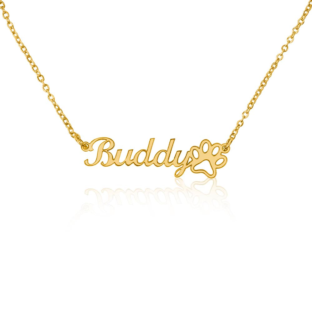 Customizable Dog Name Necklace With Paw Print Detail