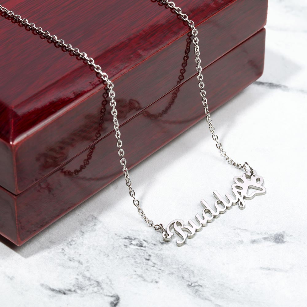 Customizable Dog Name Necklace With Paw Print Detail
