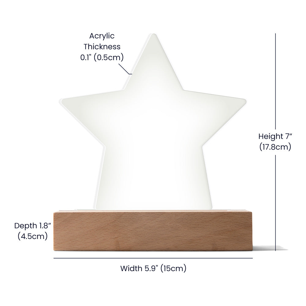 Printed Star Acrylic Keepsake For New Baby Nursery Or Child Bedroom, LED Light Feature