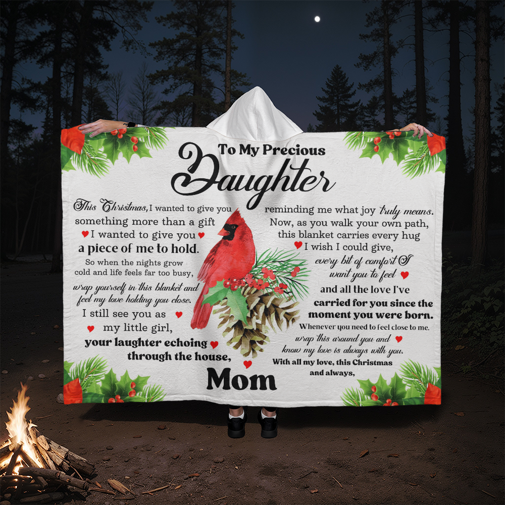 To My Precious Daughter, Christmas Hooded Sherpa Fleece Blanket