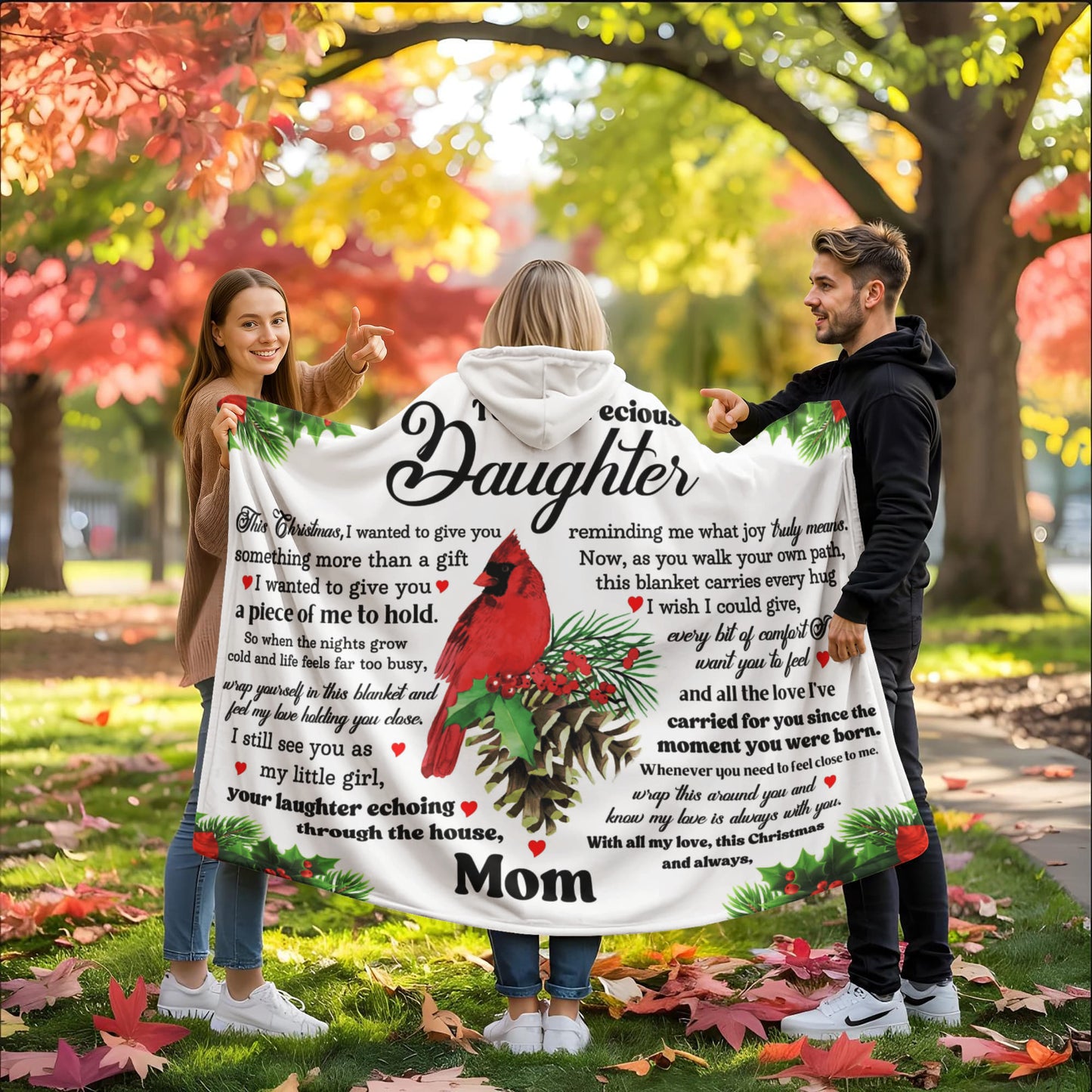 To My Precious Daughter, Christmas Hooded Sherpa Fleece Blanket