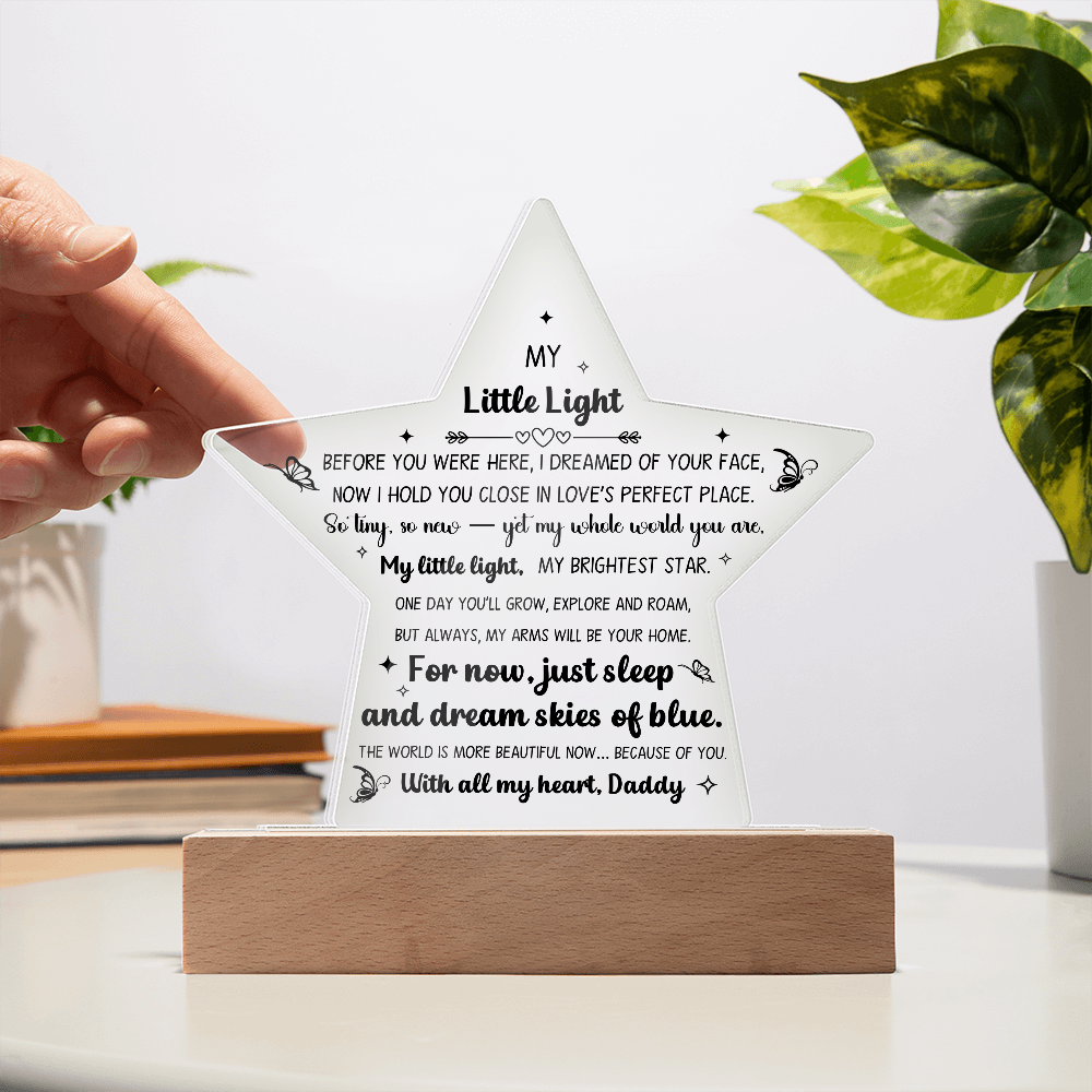Printed Star Acrylic Keepsake For New Baby Nursery Or Child Bedroom, LED Light Feature