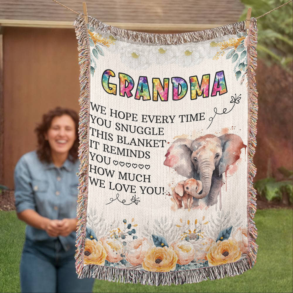 To My Grandma - Elephant Woven Blanket