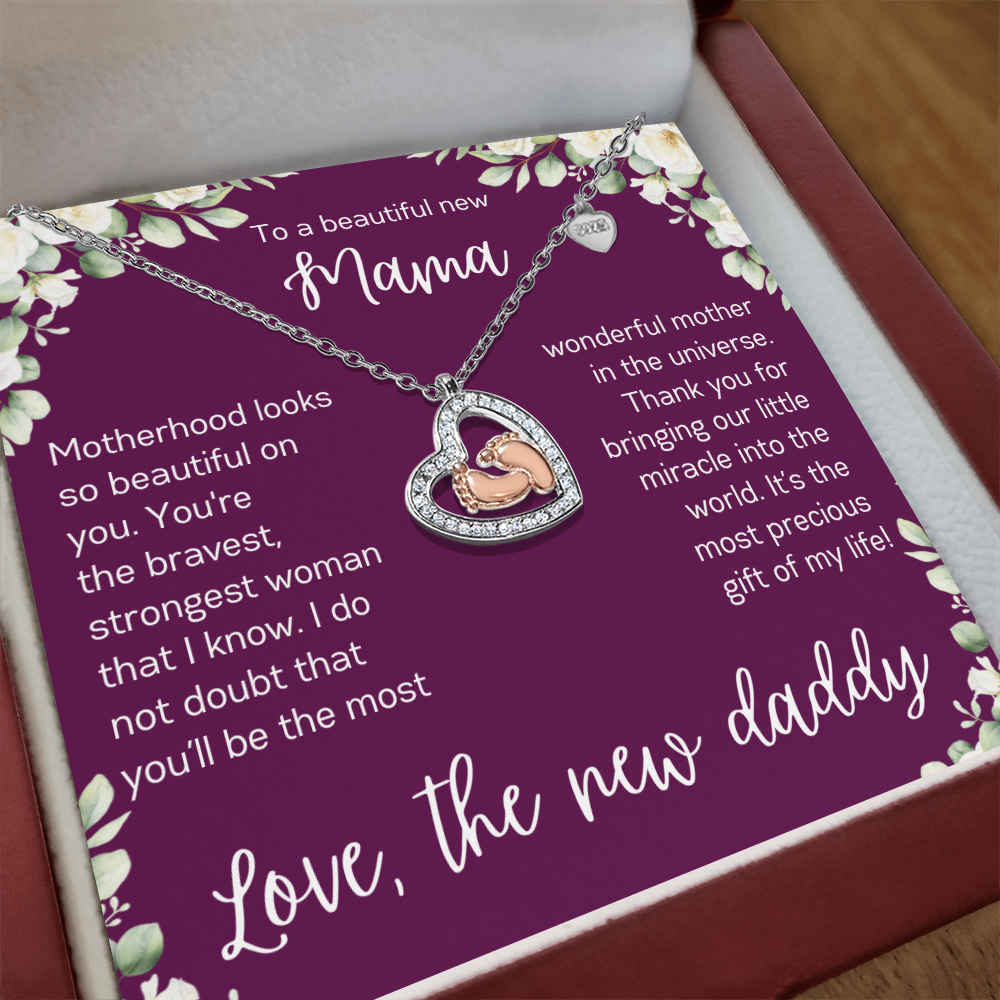 New Mama Baby Feet Necklace, Push Present